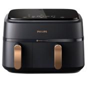 Svart Philips NA352 airfryer med en stor og en liten kurv